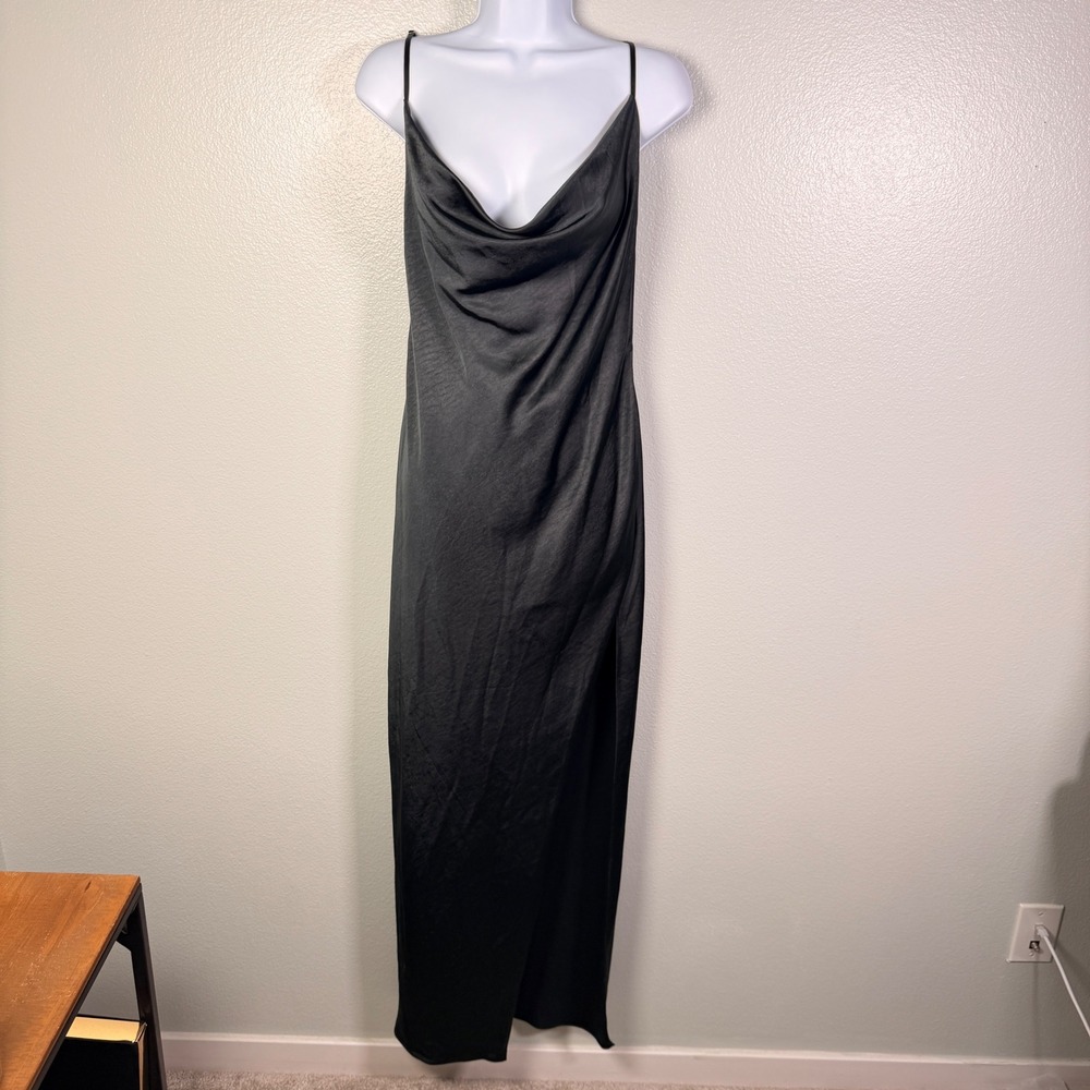 Oh Polly Black Satin Cowl Neck Open Back Maxi Dress Size US 8 UK 12 EU 40